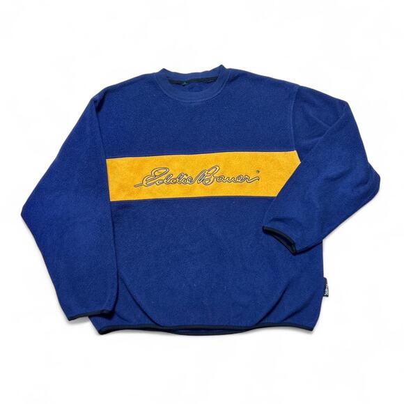 Eddie Bauer 90s Vintage EBTEK Blue Yellow Polartec Fleece Pullover Sweatshirt XL - Picture 1 of 5
